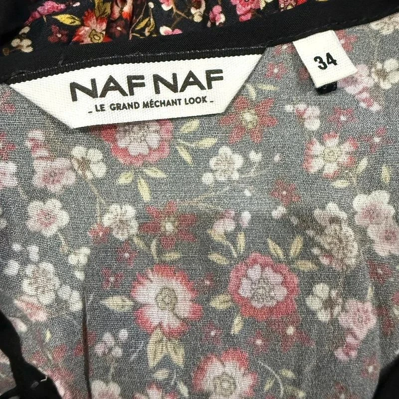 Naf naf Korte zwarte gebloemde jurk maat 34 XS lange mouwen bohemien romantisch – photo 3